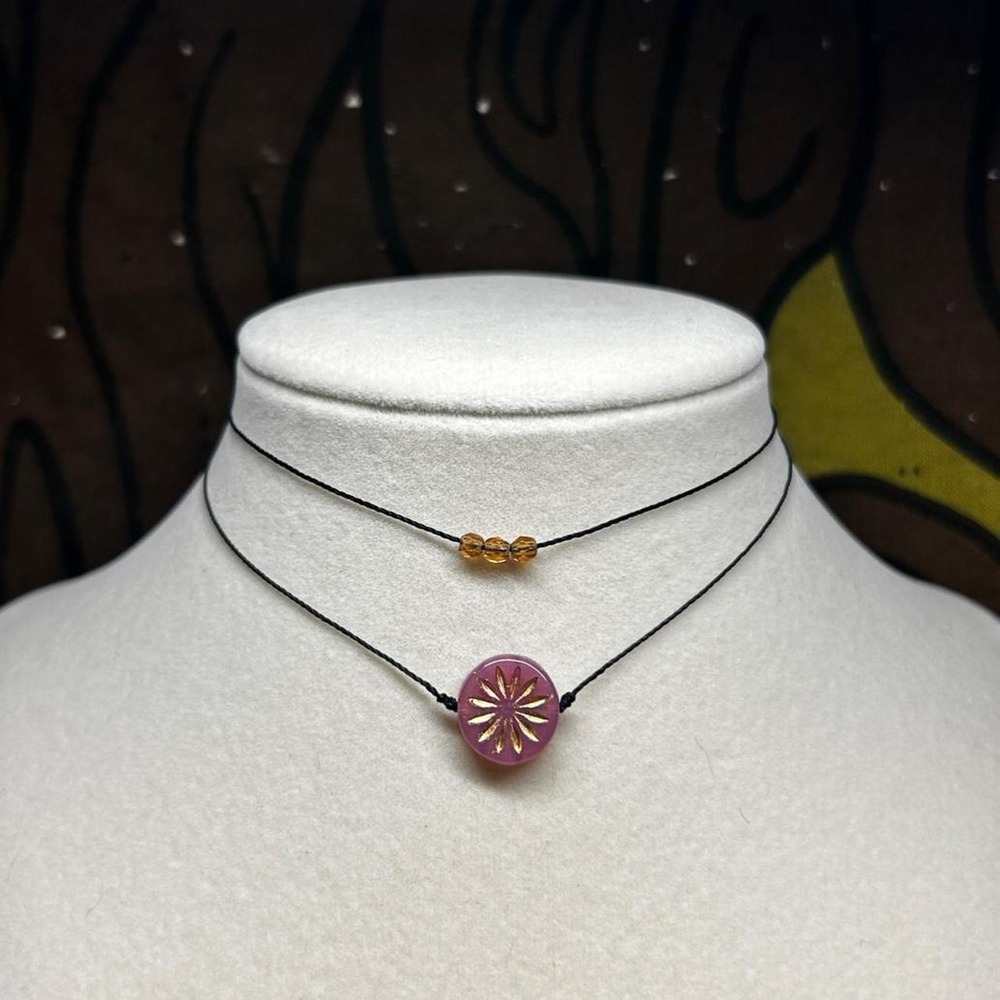 Czech Mauve Flower Choker & Fairygrunge Handmade Glass Beads Adjustable Necklace